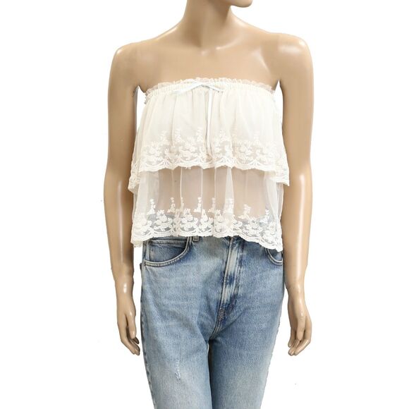 Free People Love You So Lace Tube Top Sheer Embroidered Tiered White L 283730 - Picture 6 of 10